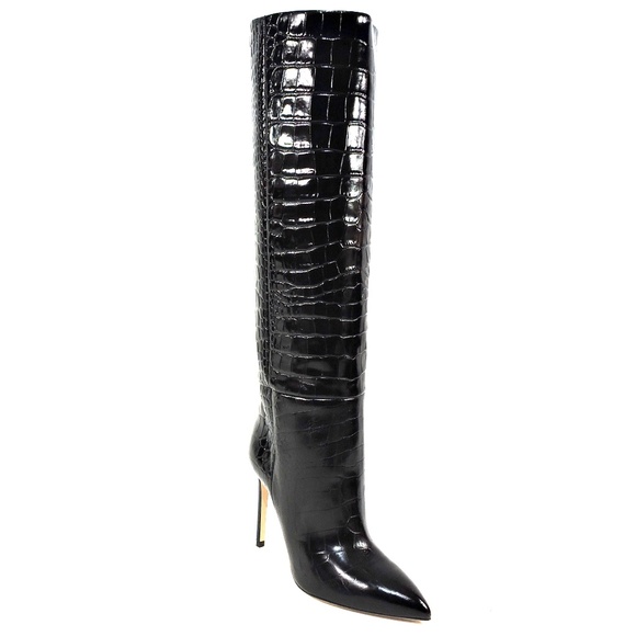 PARIS TEXAS 🇮🇹 WOMEN'S BLACK EMBOSSED CROCO STILETTO FASHION BOOTS - Picture 3 of 9